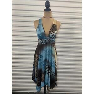 Y2K Blue and Brown animal print Halter Dress